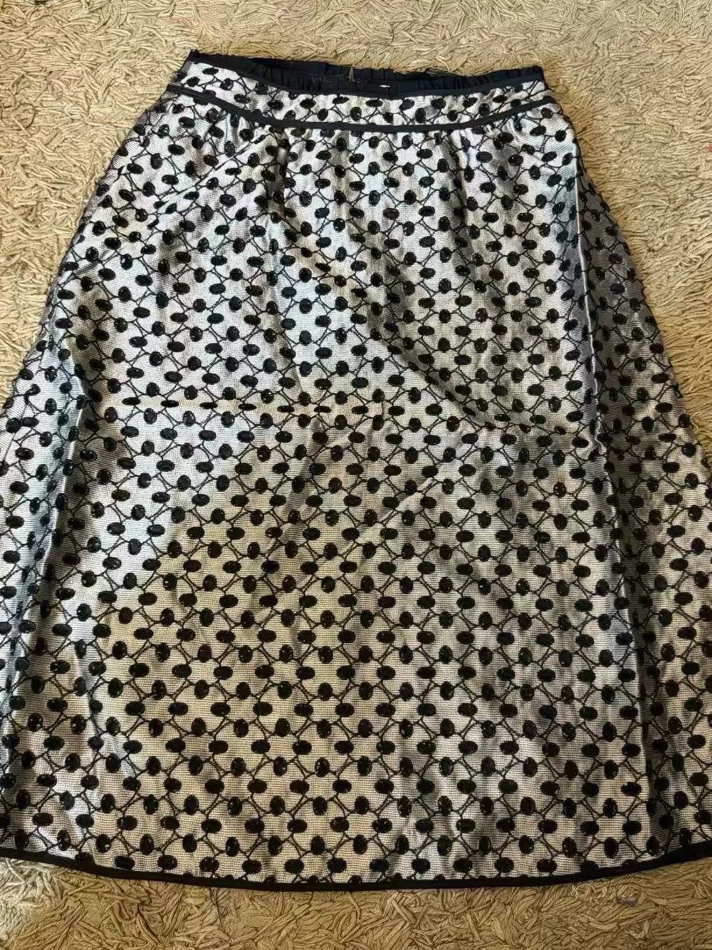 REISS Embroidered Lace A-Line Midi Skirt Black & White Size US 6 NWT